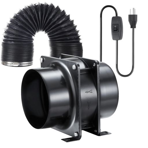 ダクト用換気扇 100MM, 119M3/H 塗装ブース用換気扇 中間取付 丸形タイプ 軽量 コンパクト 取り付け簡単 オン/オフボタンで、 ダクトホース、 クランプ
