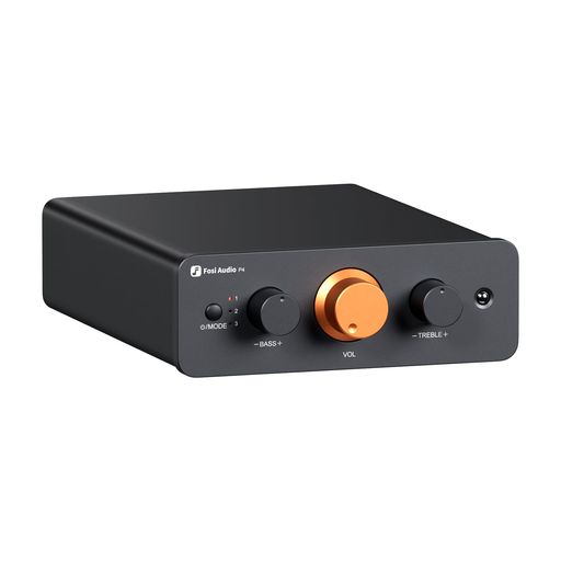 FOSI AUDIO P4 ミニプリアンプ 3つの RCA 入力付き アンプ/アクティブサブウーファー/スピーカー用ホームオーディオステレオプリアンプ 3 段階調整可能ゲイン 3/6/9 DB 低音と高音コントロール