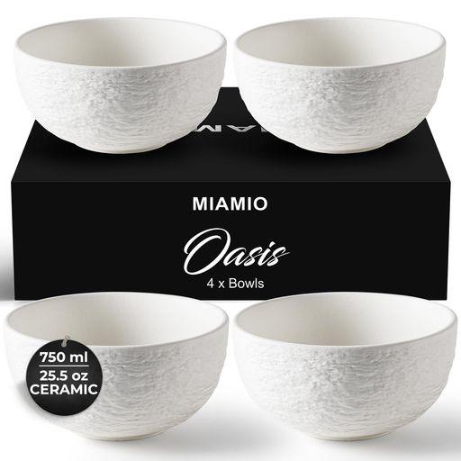 MIAMIO - 750ML ボウル 4個セット, サラダ・スープ・シリアル用セラミック食器, 電子レンジ対応・食洗機対応・オーブン対応, オアシスコレクション