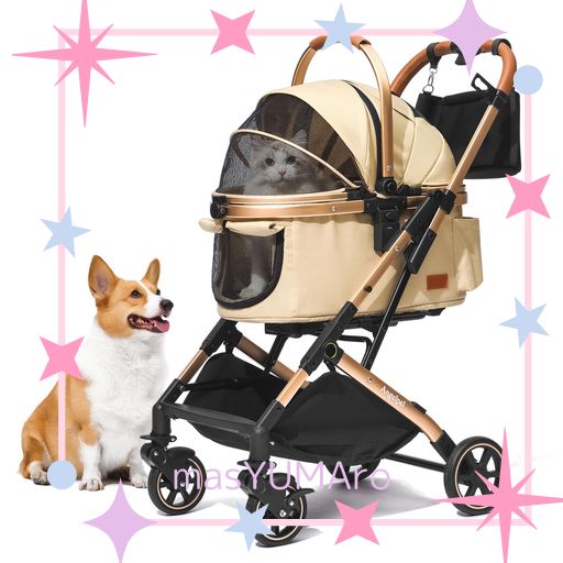ANGELPET ペットカート 分離型 【特許登録済み】猫 犬用 バギー いぬ用 4輪 前輪360°回転 前後輪ブレーキ付き 組み立て簡単 コンパクト 軽量 折りたたみ式 耐荷重20KG 猫 小型犬多頭 中型犬 分…