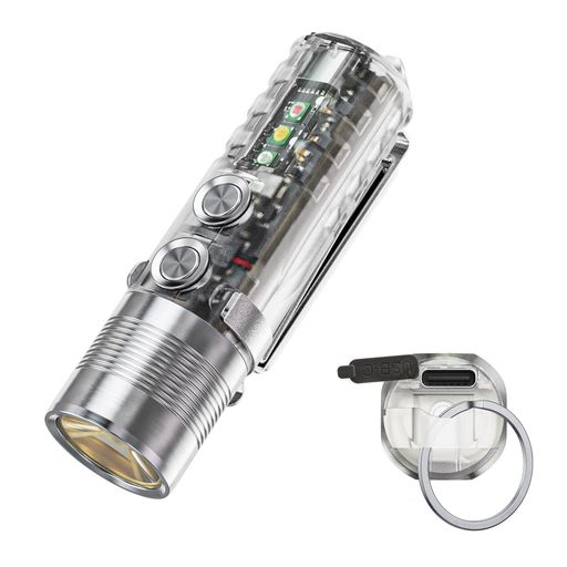 ROVYVON(ロビーボン) AURORA A28 2RD USB-C ライト 懐中電灯、6500K LED 最大 1000 ルーメン、850MAH 充電式小型懐中電灯、高耐久 防水IPX8 耐衝撃、赤/白/365NM サイドライト、モーメンタリ
