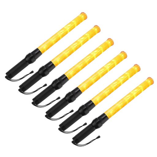 PATIKIL 54 CM 交通ワンド 6個 2つの点滅モード LED警告灯 警察信号コントローラー リストストラップ付き カーダイレクト 交通 空港 駐車場ガイド用 イェロー