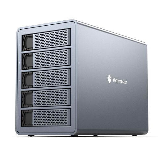 YOTTAMASTER 5台HDDケース 3.5/2.5インチSATA HDD/SSD対応 USB3.1 GEN2 TYPE-C接続 最大24TB×5搭載可能 デイジーチェーン対応 中小企業向け 大容量 外付けHDDケース アルミ製 グレー[FS5C3]