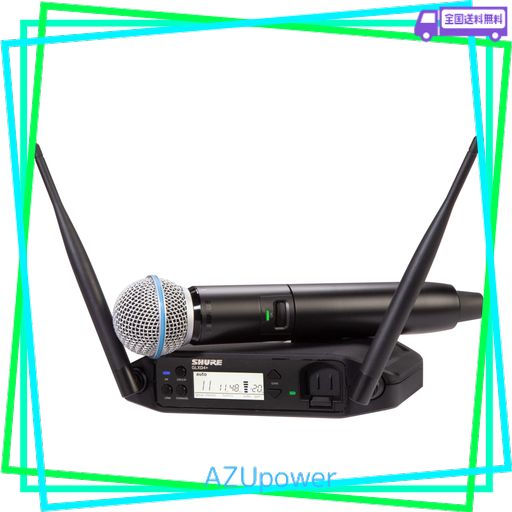 SHURE GLX-D24+/BETA58Aボーカル・ワイヤレスシステム BETA58 ワイヤレスハンドヘルドマイク テーブルトップ型受信機 ハンドヘルドマイク型送信機セット/2.4GHZ