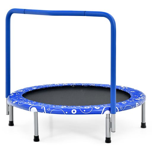 GYMAX トランポリン 子供用 大人用 補助手すり付き 直径約92CM 耐荷重150KG 折りたたみ 収納便利 組み立てやすい 静音 高弾力 安全ゴム式 室内 室外 おもちゃ 入学 入園 誕生日 プレゼント 学…