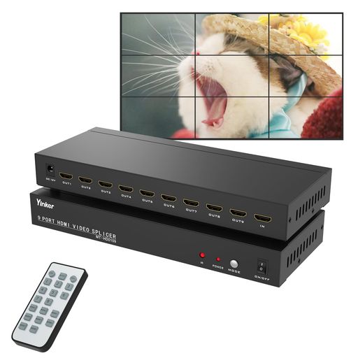 YINKER ビデオウォールコントローラ 3X3、HDMIビデオウォールプロセッサ 1080P@60HZ 13モード対応 HDMI 1入力9出力