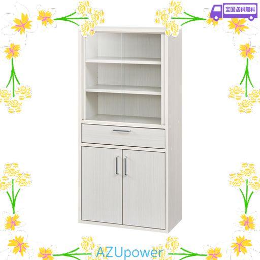 白井産業 食器棚 カップボード キッチン収納 ガラスキャビネット 一人暮らしの部屋や狭いスペースにぴったりサイズ ホワイト 白木目 ベーシックデザイン 幅56.6×奥行29.5×高さ119CM FUL-1255D…