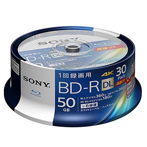 ソニー(SONY) 【30枚(地デジ約6時間)】 ソニー / 30枚入り / ビデオ用ブルーレイディスク / 1回録画用 / BD-R / 1枚あたり50GB(地デジ約6時間) / 1-6倍速 / ディスク用ケース無し / 30BNR2VJPP6