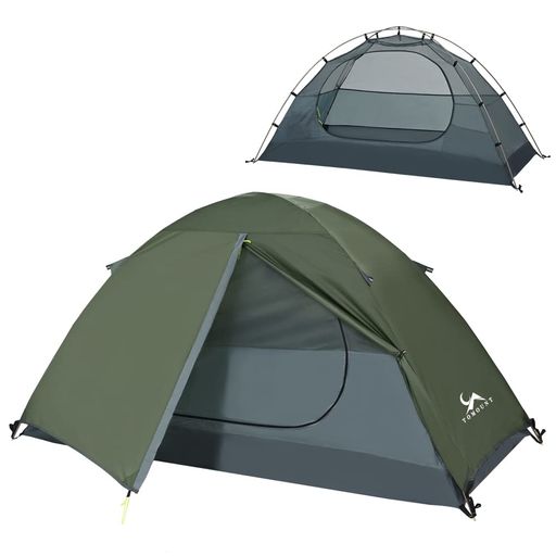 TOMOUNT ソロテント キャンプテント 1人用 二重層 自立式 ツーリングテント 耐水圧3000MM 通気 防風 軽量 コンパクト アウトドアテント バイク 登山用 簡単設営 4シーズン キャンピング (緑青色)
