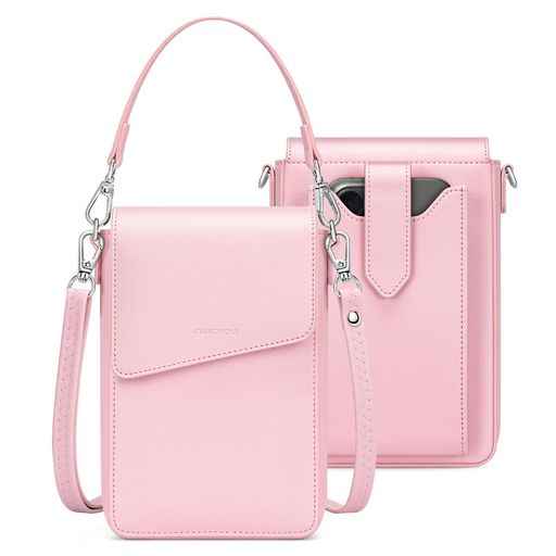 [NUOKU] スマホポーチ レディース ポシェット 財布 斜めがけ 革 ショルダーバッグ ,携帯ぽーち財布付きスマホバ 人気 可愛い にはストラップ2本が付属します (ピンク)