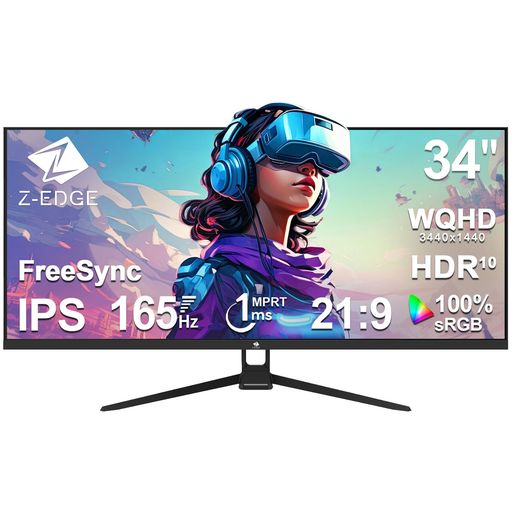 Z Z-EDGE(ゼロエッジ) ウルトラワイド ゲーミングモニター 34型 165HZ 1MS IPS WQHD(3440X1440) AMD FREESYNC対応 PIP/PBP機能搭載 フレームレス設計 HDMI×1/DP×2