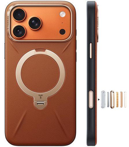 TORRAS IPHONE 17 PRO MAX 用 ケース【新感覚レザー・スキンタッチ】OSTAND Q3 レザートーン MAGSAFE対応 リング スタンド 360°定点回転 縦横両対応 マグネット搭載 革 カメラコントロールボタン 米軍…
