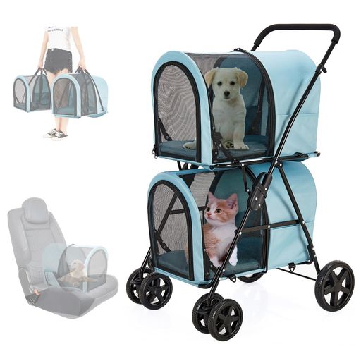 LPOTIUS ペットカート 多頭 上下2段式 分離型 ペットバギー 折りたたみ 軽量 犬用ベビーカー コンパクト収納 ペットキャリーバッグ 4輪 前輪360°回転 後輪ブレーキ付き 小型犬 中型犬 犬猫兼…