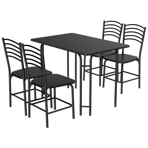 GOPLUS 4人用 ダイニングテーブルセット ダイニングセット テーブルとチェア5点セット 食卓 ダイニングチェア おしゃれ 4人がけテーブル ブラック