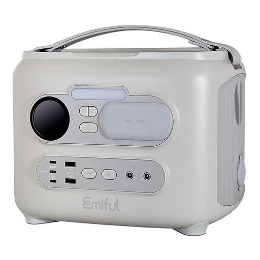 ポータブル電源 えみふる グレー リン酸鉄リチウムイオン電池使用 容量:512WH 定格600W 重量:約6KG EMI-PB500-GREY