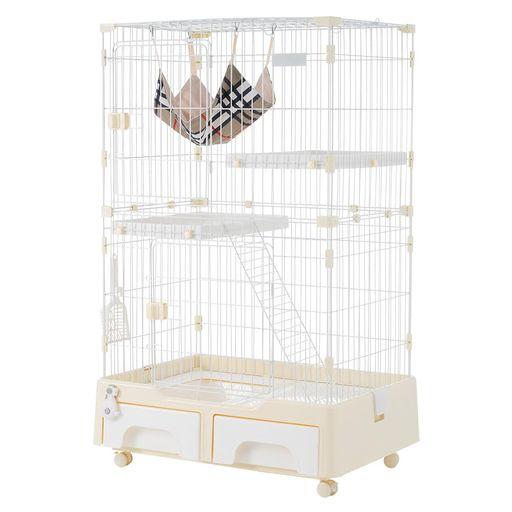 OSJ 猫 ケージ キャットケージ 2段 猫トイレ付 キャスター付 ハンモック付 猫ゲージ おしゃれ キャットハウス ネコ ハウス 多段 留守番 保護 脱走防止 多頭飼い 多頭 スチール ペットケージ…