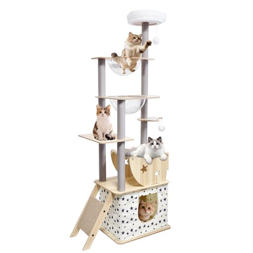 キャットタワー 猫タワー スリム 木製 宇宙船 厚さを増した板材 キャットタワー 大型猫用 省スペース 登りやすい ハンモック 見晴台 ボンボン 天然麻紐 爪とぎ 運動不足解消 子猫 短足猫… 9,112円