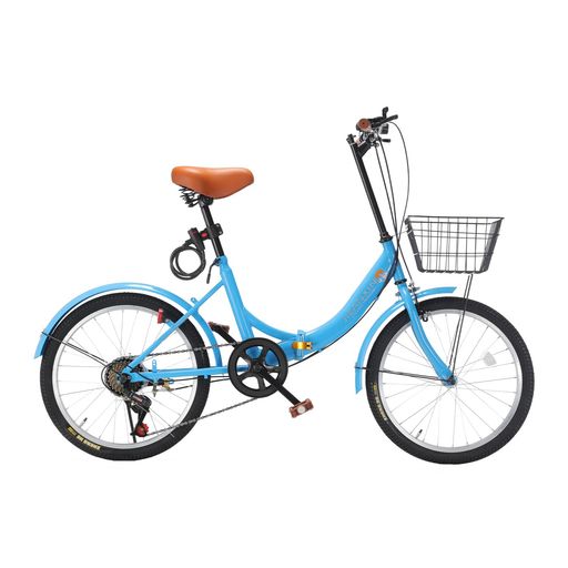 J-TANXJ 自転車 折りたたみ自転車 20インチ 7段変速 軽量 小径車 防滑タイヤ 高炭素鋼フレーム カゴ・ワイヤー錠・ライト付き 前後泥除け装備 男性 女性 初心者 通勤 通学 街乗り 08 (ブルー.)
