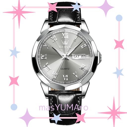 OLEVS 腕時計 メンズ 黒 防水 人気 日付曜日 クオーツアナログ革ベルト 男性用腕時 計メンズ オシャレ ビジネス シンプルとけい 夜光 かっこいい腕時 計、WATCH FOR MEN うでどけい グレーロー…