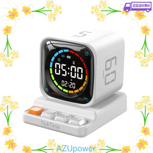 【TICKTIMER・1台多役!待望の時計機能+アラーム機能も追加!】キューブタイマー ポモドーロタイマー ミニPC外観 ダイヤル式操作 磁石吸着充電ベース 3段音量調整/静音モード/振動モード 一時…