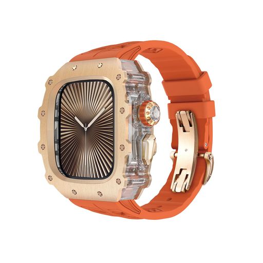 APPLE WATCH 10 46MM チタンケースフッ素ゴム(FKM)バンド付き、IWATCH 10 46MM用高級チタンカバー、高耐久耐衝撃性 アップルウォッチ 46MMメタル保護ケース(46MM、ローズゴールド)