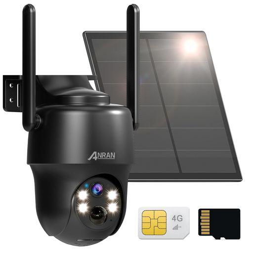 【WIFI不要・SIM/SDカード内蔵】ANRAN 防犯カメラ 屋外 ソーラー 4Gカメラ LTE通信 300万画素 360°広角撮影 WIFIなくても使用可能 音光威嚇 双方向通話 家族共有 音声付き録画 農作物被害 獣害 不…