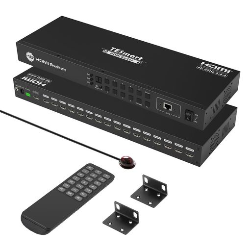 TESMART HDMI 切り替え器 16入力1出力 切替器 16ポート 4K@60HZ 16X1 HDMIセレクター スイッチ 音声分離器 EDID機能 HDCP2.2 RS232、LANポート 自動スキャン機能 自動検出機能 リモコン、ラックイヤー付き