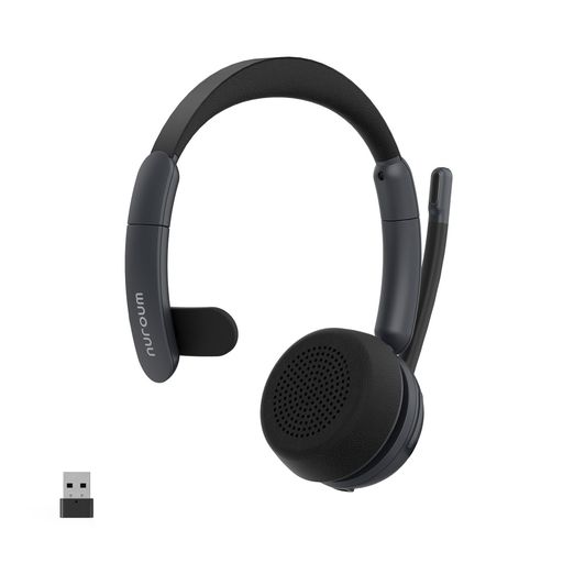 NUROUM ワイヤレス BLUETOOTH ヘッドセット 片耳 業務用 ノイズキャンセリングマイク搭載 USBアダプタ付属 業務用 WEB会議用 無線ヘッドセット 45時間連続使用 ミュートボタン 音量調整 コール…