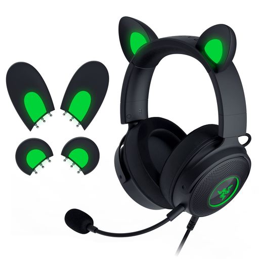 RAZER レイザー KRAKEN KITTY V2 PRO BLACK ネコ/クマ/ウサギのイヤーデザインに交換可能な有線 ゲーミングヘッドセット 4つの CHROMA RGB ゾーン 取り外し可能な HYPERCLEAR カーディオイドマイク