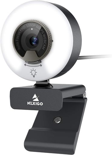 NEXIGO WEBカメラ 60FPS ライト付き N960E ウェブカメラ 1080P 自動光補正 無段階調光 3光色 PCカメラ オートフォーカス プライバシーカバー内蔵 USBカメラ ステレオマイク2台 ソフトウェア付属 ZOOM