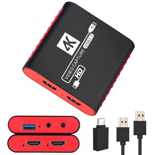 キャプチャーボード USB3.0 & YUY2サポート、1080P 60FPSビデオ録画対応 SWITCH/PS5/PS4/XBOX/WIIUなどのゲーム機対応、4K@30HZパススルー & 5GBPS超低遅延 高速転送対応 -