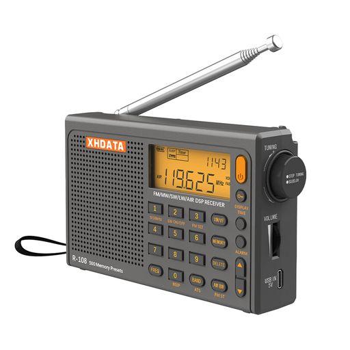 XHDATA R108 小型短波ラジオ BCLラジオ ポータブル 高感度受信 FM/AM/LW/SW/エアバンド ワイドFM対応 航空無線 USB TYPE-C充電式 電池式 DSPレシーバー LCD アウトドア 両親への贈り物