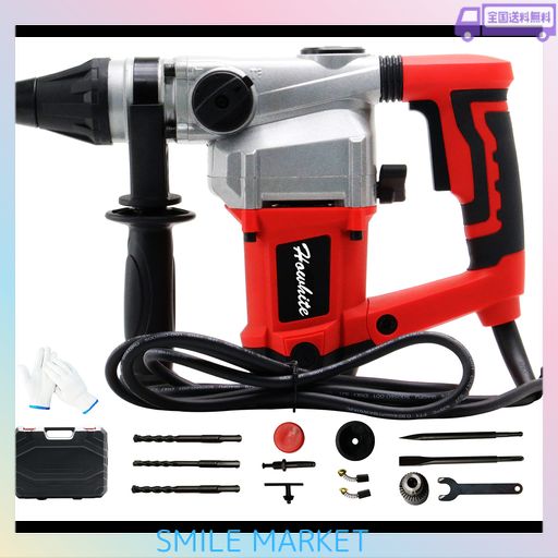 HOWHITE ハンマードリル 電動ハンマドリル 3モード 100V コード式 SDSプラス 低振動機構 コンクリート32MM/鉄工13MM/木工40MM 電動ハンマ 振動ドリル 強力 ハツリ 穴あけ 収納ケース付き