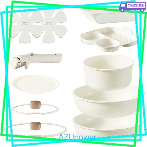 CAROTE カローテ フライパン セット 11点 IH？ガス火対応 PFOAなどの有害物質不使用 5層構造 鍋セット 卵焼き 仕切りフライパン 取っ手のとれる マーブルコート こびりつきにくい 手入れ簡単 …