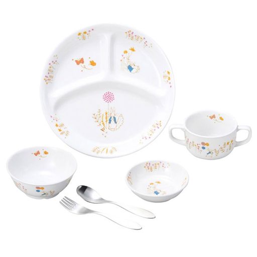 OGISO(おぎそ) ピーターラビット アドベンチャー 強化磁器食器4点&スプーンフォークセット (食洗機・レンジ対応)