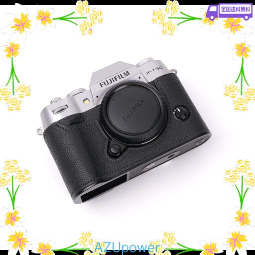 CLC HANDMADE 対応 FUJI 富士 X-T50 専用 カメラケース カメラカバー カメラバッグ 本革 頭層牛革本体+メタルベースプレート3-IN-1デザイン (BLACK)