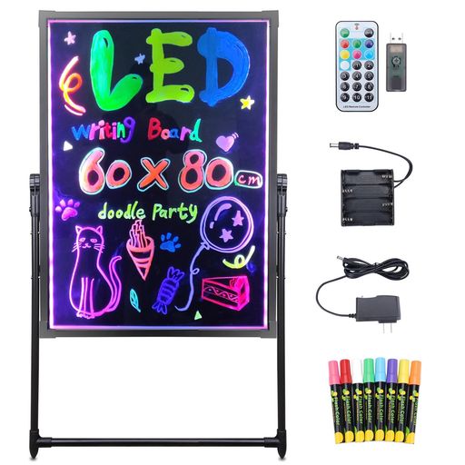 FALALA 看板 LED 電光掲示板 60X80CM 立て看板 壁掛け式?用 大型 屋内外兼用 手書き メニューブラックボード 8色マーカー 7色点滅モード DIYメッセージ メニューボード ブラックボード LED ネオ… 7,285円