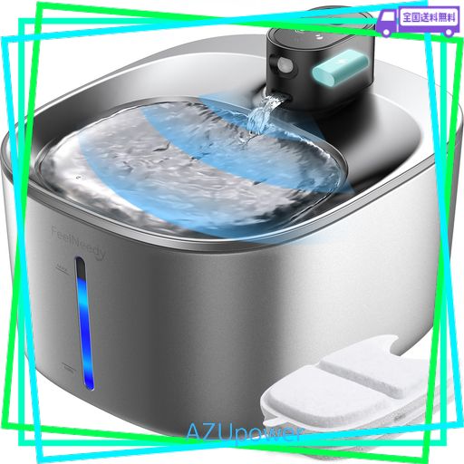 FEELNEEDY 猫 給水器 コードレス ステンレス製 猫水飲み器 充電式 4L センサー 活性炭フィルター2枚付 大容量 スマートペット用循環式自動給水器 動作検知 3つの給水モード 5重濾過 ワイヤレ…