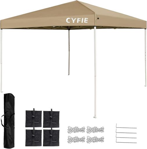 CYFIE タープテント 3M×3M ワンタッチタープテント高さ3段階調節 UV加工 高耐水加工 日よけ 組立簡単 持ち運び便利 キャンプ/ピクニック/運動会/アウトドア 収納ケース付き (ベージュ, 3M*3M)
