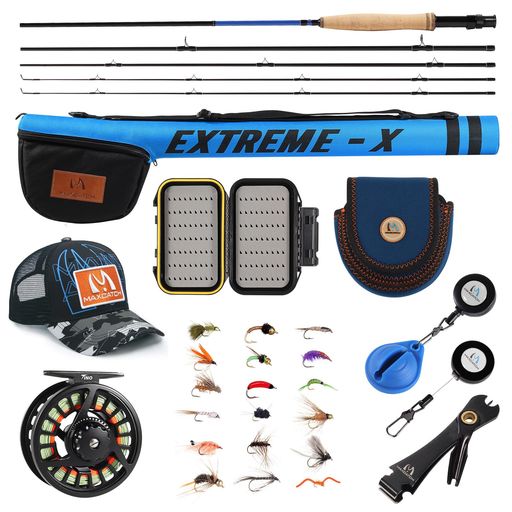 MAXCATCH EXTREME-X フライフィッシングロッドとリールのコンボ、3-8WT 入門フィッシングセット (9’0” 5WTフライフィッシングセット)