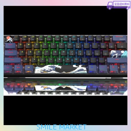 WOMIER 60%キーボード、WK61メカニカルRGB有線ゲーミングキーボード、ホットスワップ可能キーボード 神奈川アニメPBTキーキャップ付き WINDOWS PCゲーマー用 - POMリニアレッドスイッチ (ブラック)