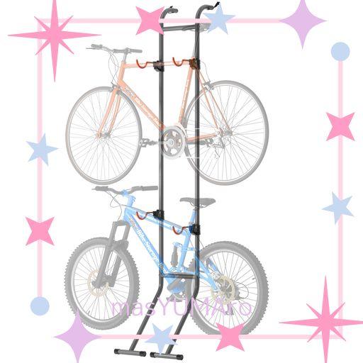STTORABOKS 自転車スタンド 2台用 壁もたれ式 サイクルラック 高さ調節 フック付き ロードバイク MTB対応 クロスバイク
