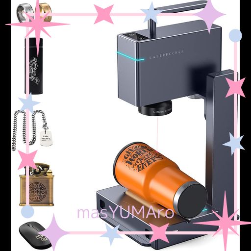 LASERPECKER3 レーザー彫刻機,金属&amp;プラスチック対応 4K/0.01MM高精度 48000MM/MIN 手持ち彫刻 工業用フィールドミラー 赤色光デュアルフォーカス 日本語アプリ操作 小型レーザー刻印機 台座付き …