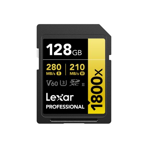 LEXAR 128GB プロフェッショナル 1800X UHS-II SDXCメモリーカード(ゴールドシリーズ)。