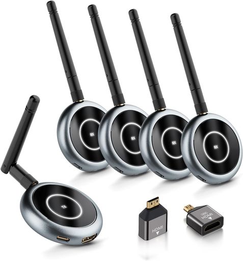 AIMIBO ワイヤレス HDMI 送受信機 1TX+4RXセット HDMI 無線 ビデオトランスミッター 受信機8台増設可能 拡張モード対応 1080P/5GHZ/50M安定転送距離 映像音声同期出力