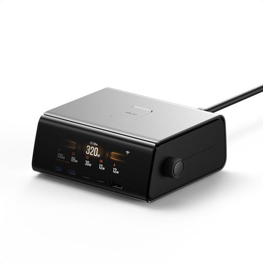 ECOFLOW RAPID PRO 320W GAN 急速充電器【5ポート(USB-C*4 & USB-A*1)&ポゴピン充電/6台まとめて同時充電/1ポート最大140W出力/スマート液晶ディスプレイ搭載/アプリ制御可能】