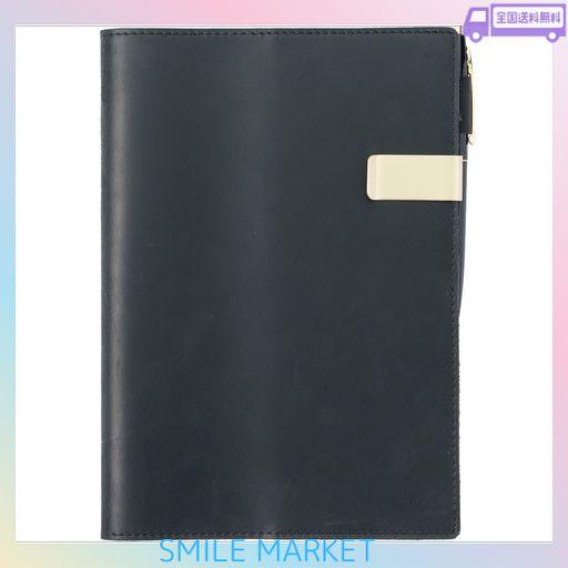 [MALFY]ノートカバー A5 革 手帳カバー 本革 ブックカバー 高級クレイジーホースレザー 真鍮製ブッククリップ付き (ブラック, A5)