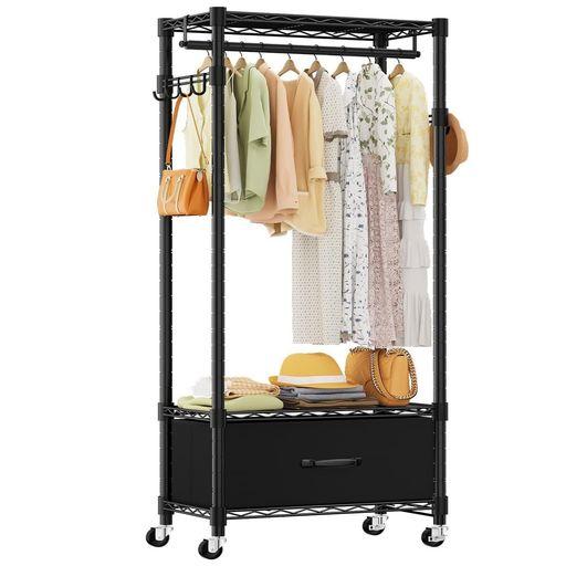 GOODRAIO ハンガーラック 頑丈 大容量 洋服ラック 耐荷重170KG ワードローブ クローゼット 洋服掛け 省スペース&キャスター付き おしゃれ 高さ調節可能 衣類収納 防サビ加工 組み立て簡単 家…