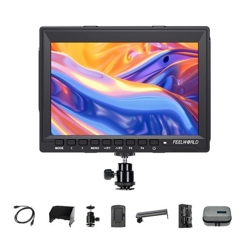 FEELWORLD FW759 7インチDSLRカメラフィールドモニターフルHD1280X800輝度ヒストグラム 補助フォーカス4K HDMI入力(F550バッテリー付き)