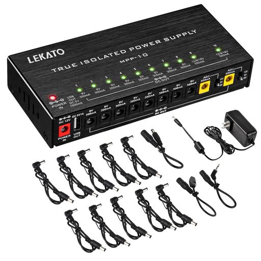 ギターペダル電源 10個の絶縁DC出力 9V 12V 18V 300MA 500MA 短絡/過電流保護付きのギターエフェクターボード電源 USBポート